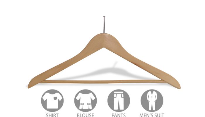 Set of 100 Natural Wood Suit Hanger With Suit Bar (17