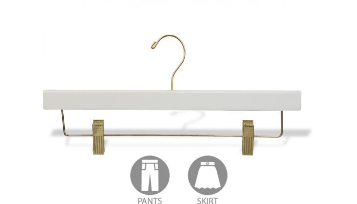 10 White Wooden Baby's Hanger with Chrome Pant Clips