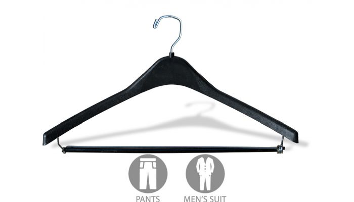 Set of 100 Matte Black Plastic Suit Hanger With Locking Bar (17 X 1/2)