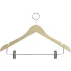 Unfinished Wood Anti-Theft Combo Hanger W/ Clips & Notches (17" X 3/4")