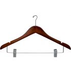 Cherry Wood Anti-Theft Combo Hanger W/ Clips & Notches (17" X 1/2")