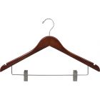 Walnut Wood Combo Hanger W/ Clips & Notches (17" X 7/16")