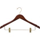 Walnut Wood Combo Hanger W/ Clips & Notches (17" X 7/16")