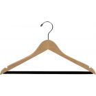Natural Wood Suit Hanger W/ Flocked Bar & Notches (17" X 7/16")