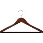 Walnut Wood Suit Hanger W/ Flocked Bar & Notches (17" X 7/16")