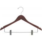 Rubber Coated Walnut Wood Combo Hanger W/ Clips & Notches (17" X 7/16")