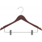 Rubber Coated Walnut Wood Combo Hanger W/ Clips & Notches (17" X 7/16")