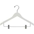 Rubber Coated White Wood Combo Hanger W/ Clips & Notches (17" X 7/16")
