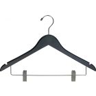 Rubber Coated Black Wood Combo Hanger W/ Clips & Notches (17" X 7/16")