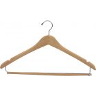 Natural Wood Suit Hanger W/ Locking Bar & Notches (17" X 1/2")