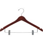 Walnut Wood Combo Hanger W/ Clips & Notches (17" X 1/2")