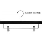 Rubber Coated Black Wood Bottom Hanger W/ Clips (14" X 3/8")