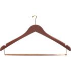 Walnut Wood Anti-Theft Suit Hanger W/ Locking Bar & Notches (17" X 1/2")