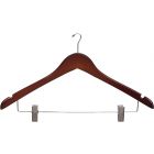 Walnut Wood Anti-Theft Combo Hanger W/ Clips & Notches (17" X 1/2")