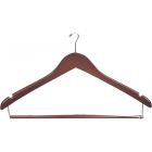 Walnut Wood Anti-Theft Suit Hanger W/ Locking Bar & Notches (17" X 1/2")