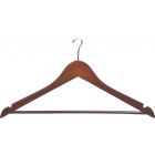 Walnut Wood Anti-Theft Suit Hanger W/ Suit Bar & Notches (17" X 7/16")