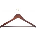 Walnut Wood Anti-Theft Suit Hanger W/ Suit Bar & Notches (17" X 7/16")