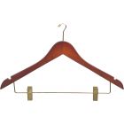 Walnut Wood Anti-Theft Combo Hanger W/ Clips & Notches (17" X 7/16")