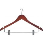 Walnut Wood Anti-Theft Combo Hanger W/ Clips & Notches (17" X 7/16")