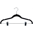 Black Flocked Plastic Combo Hanger W/ Clips & Notches (17" X 1/4")