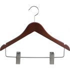 Junior Walnut Wood Combo Hanger W/ Clips & Notches (14" X 7/16")