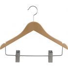 Junior Natural Wood Combo Hanger W/ Clips & Notches (14" X 7/16")