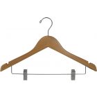 Petite Natural Wood Combo Hanger W/ Clips & Notches (15" X 7/16")