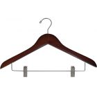 Petite Walnut Wood Combo Hanger W/ Clips (15.5" X 7/16")