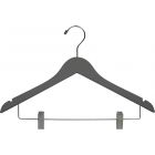 Rubber Coated Gray Wood Combo Hanger W/ Clips & Notches (17" X 7/16")