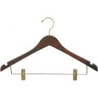 Walnut Wood Combo Hanger W/ Clips & Notches (17" X 1/2")