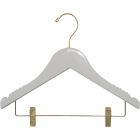 Kids White Wood Combo Hanger W/ Clips, Notches & Rubber Strips (12" X 7/16")
