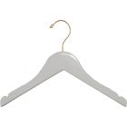 Kids White Wood Top Hanger W/ Notches & Rubber Strips (12" X 7/16")