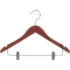 Walnut Wood Combo Hanger W/ Clips & Notches (17" X 5/8")