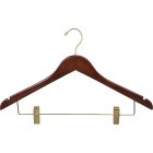 Walnut Wood Combo Hanger W/ Clips & Notches (17" X 7/16")