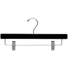 Black Flocked Wood Bottom Hanger W/ Clips (14" X 5/8")