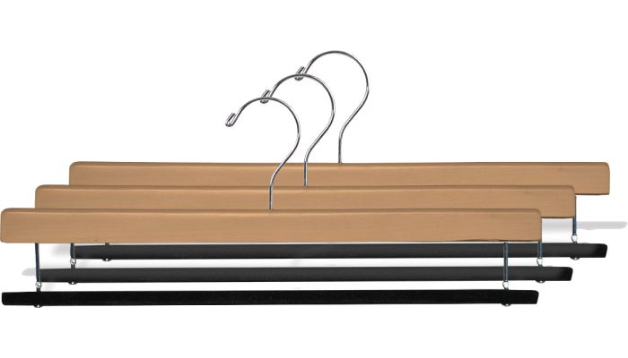 Set of 100 Natural Wood Bottom Hanger With Flocked Bar (16