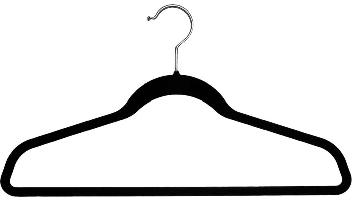 Set of 100 Black Slim-Line Flock Suit Hanger With Flocked Bar (17