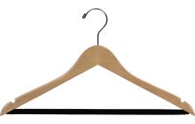 Oversized Natural Wood Suit Hanger W/ Flocked Bar & Notches (20" X 7/16")
