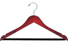 Cherry Wood Suit Hanger W/ Flocked Bar & Notches (17" X 7/16")