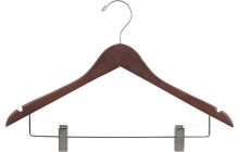 Rubber Coated Walnut Wood Combo Hanger W/ Clips & Notches (17" X 7/16")