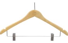 Natural Wood Anti-Theft Combo Hanger W/ Clips & Notches (17" X 1/2")