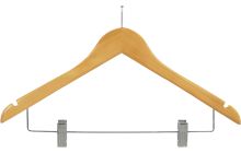Natural Wood Anti-Theft Combo Hanger W/ Clips & Notches (17" X 7/16")
