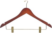 Walnut Wood Anti-Theft Combo Hanger W/ Clips & Notches (17" X 7/16")