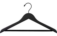 Matte Black Wood Suit Hanger W/ Flocked Bar (17" X 7/16")