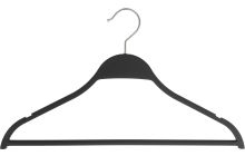 Black Rubber Coated Plastic Suit Hanger W/ Suit Bar & Notches (16" X 3/8")