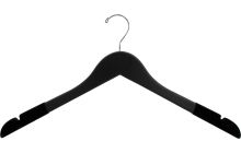 Matte Black Wood Top Hanger W/ Notches & Flocked Shoulders (17" X 7/16")