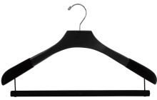Oversized Matte Black Wood Suit Hanger W/ Flocked Bar & Shoulders (18" X 2")