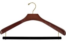 Oversized Walnut Wood Suit Hanger W/ Flocked Bar (18" X 2")