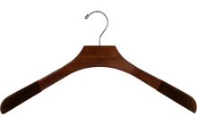 Oversized Walnut Wood Top Hanger W/ Flocked Shoulders (18" X 2")