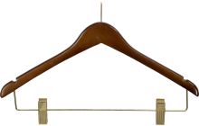 Brown Wood Anti-Theft Hanger W/ Clips & Notches (17" X 1/2")